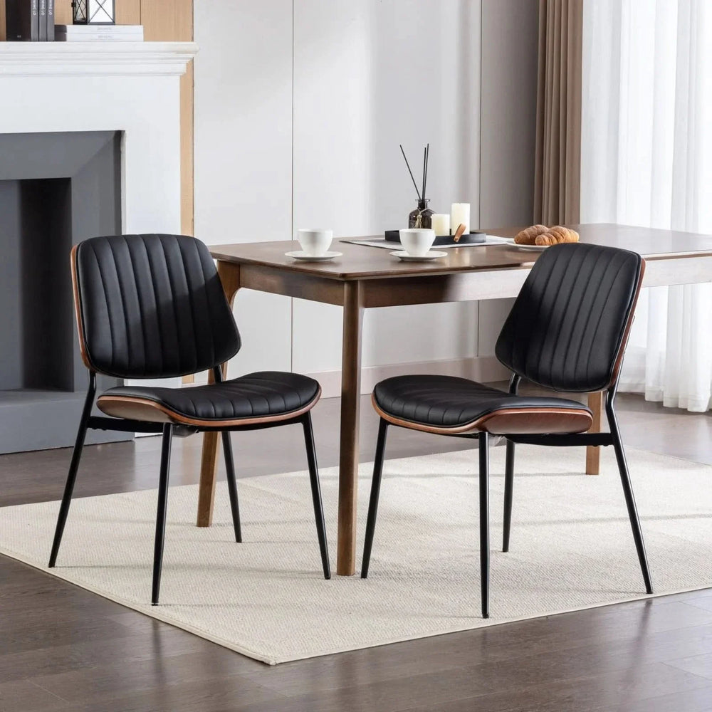 Mid Century Dining Chairs PU Leather Black Walnut Bentwood Back 2-Pack Media 15