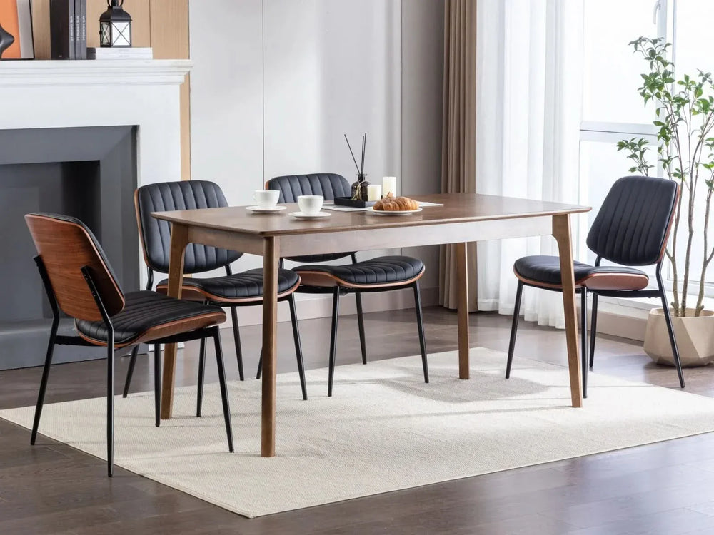 Mid Century Dining Chairs PU Leather Black Walnut Bentwood Back 2-Pack Media 19