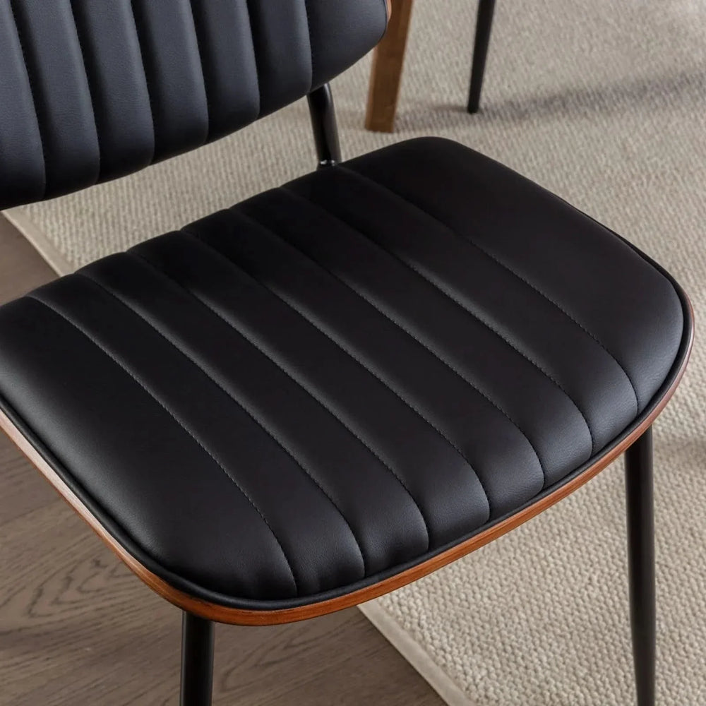 Mid Century Dining Chairs PU Leather Black Walnut Bentwood Back 2-Pack Media 12