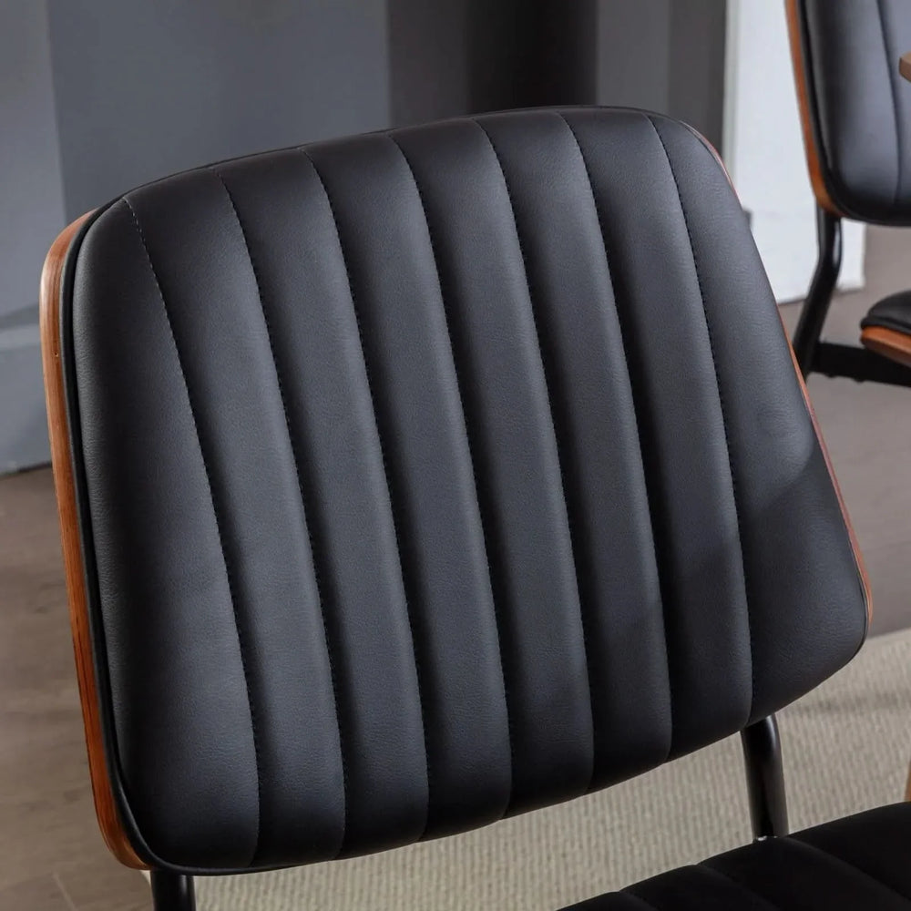 Mid Century Dining Chairs PU Leather Black Walnut Bentwood Back 2-Pack Media 10