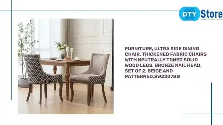 Dining Chairs Fabric Patterned Upholstery With Rubberwood Legs & Nail Heads Media 22