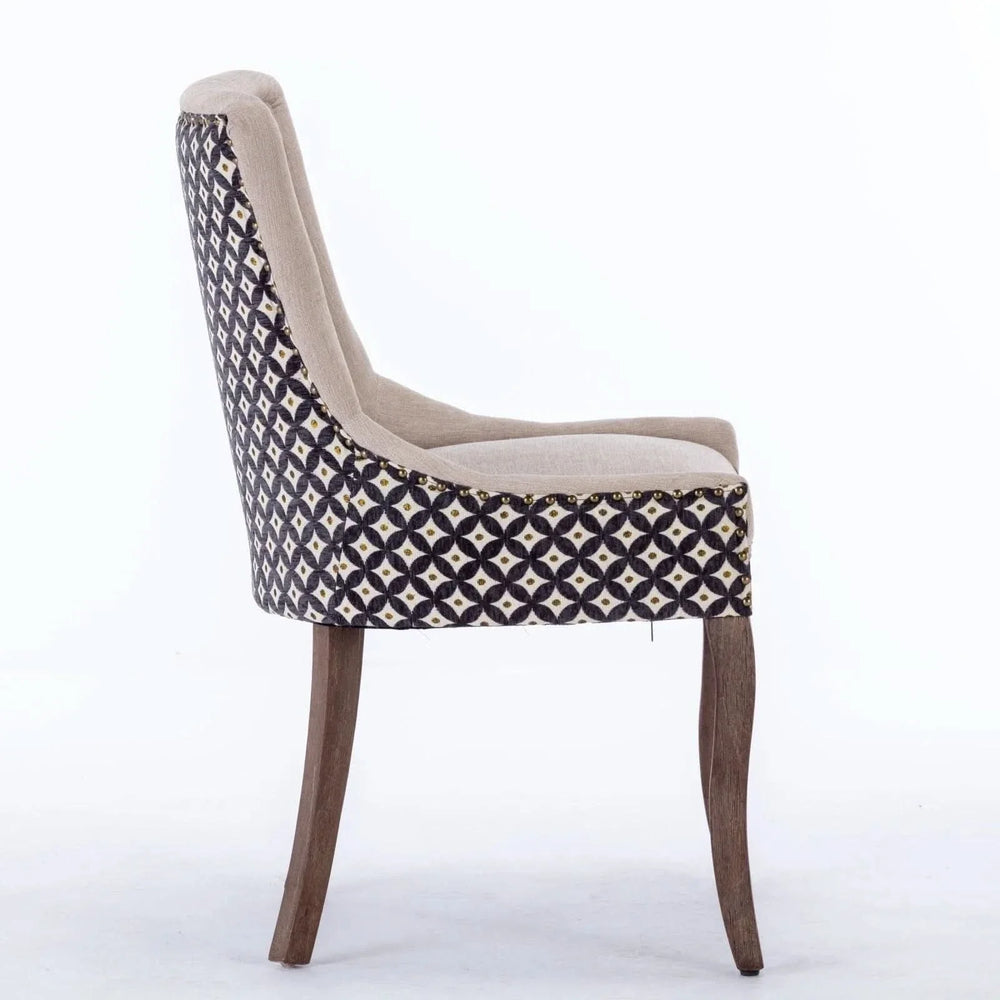 Dining Chairs Fabric Patterned Upholstery With Rubberwood Legs & Nail Heads Media 5