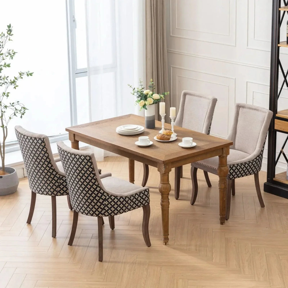Dining Chairs Fabric Patterned Upholstery With Rubberwood Legs & Nail Heads Media 19