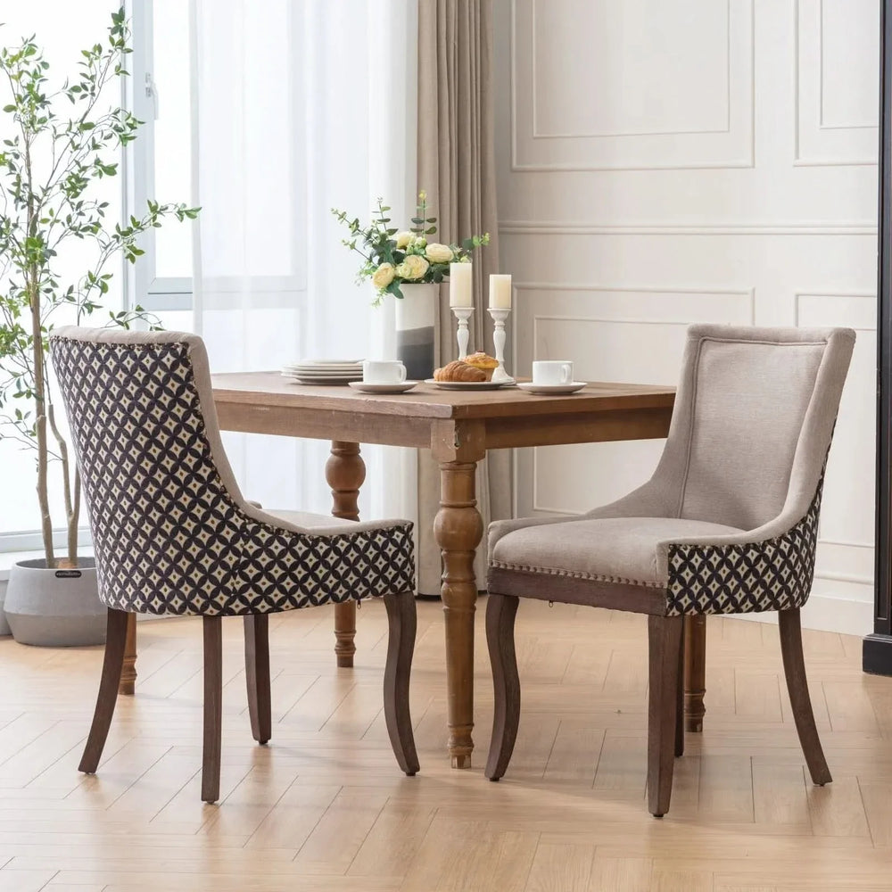 Dining Chairs Fabric Patterned Upholstery With Rubberwood Legs & Nail Heads Media 1