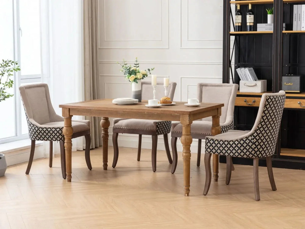 Dining Chairs Fabric Patterned Upholstery With Rubberwood Legs & Nail Heads Media 20