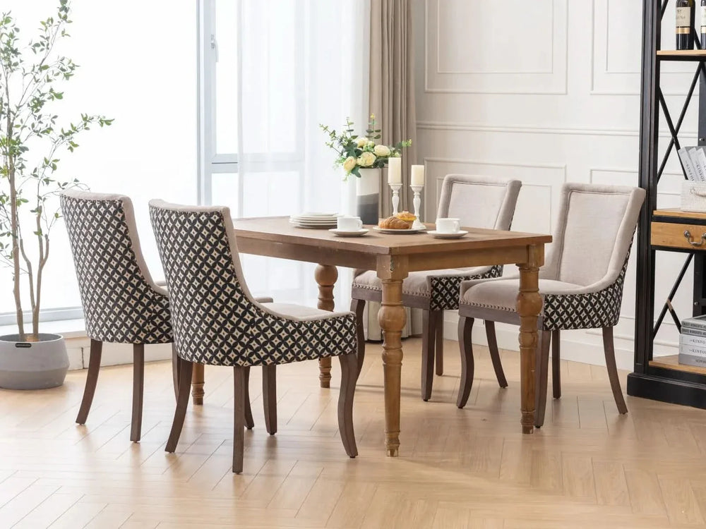 Dining Chairs Fabric Patterned Upholstery With Rubberwood Legs & Nail Heads Media 21