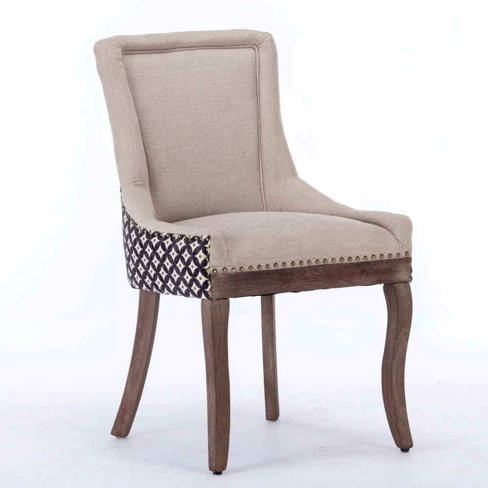 Dining Chairs Fabric Patterned Upholstery With Rubberwood Legs & Nail Heads Media 3