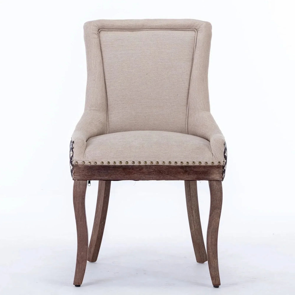 Dining Chairs Fabric Patterned Upholstery With Rubberwood Legs & Nail Heads Media 2