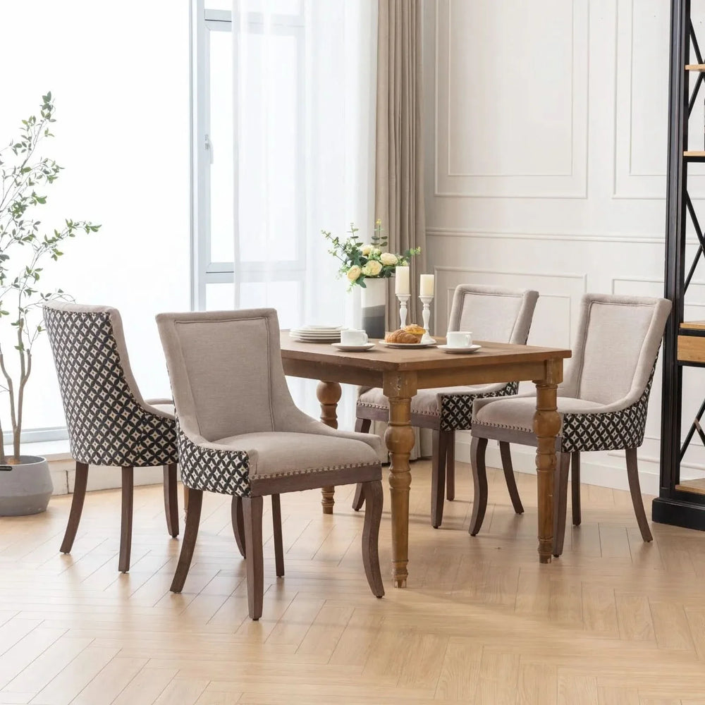 Dining Chairs Fabric Patterned Upholstery With Rubberwood Legs & Nail Heads Media 18