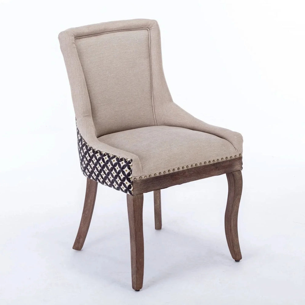 Dining Chairs Fabric Patterned Upholstery With Rubberwood Legs & Nail Heads Media 4