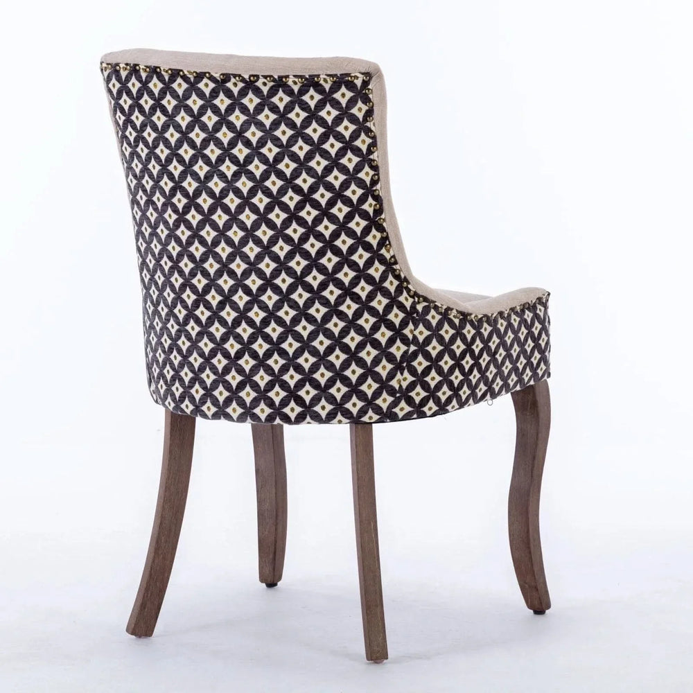 Dining Chairs Fabric Patterned Upholstery With Rubberwood Legs & Nail Heads Media 6