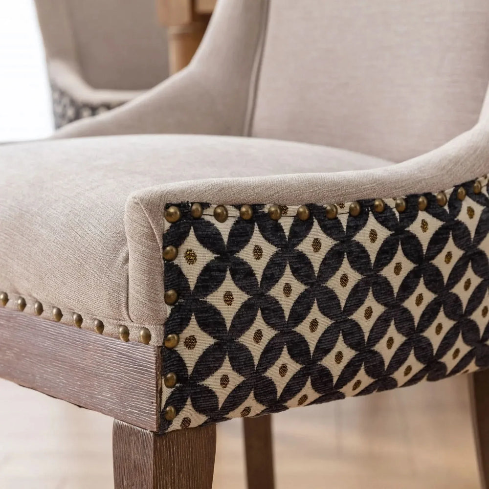 Dining Chairs Fabric Patterned Upholstery With Rubberwood Legs & Nail Heads Media 14