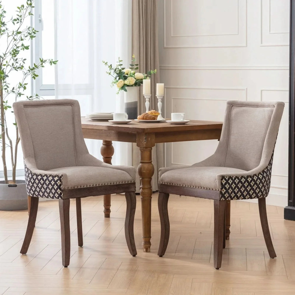 Dining Chairs Fabric Patterned Upholstery With Rubberwood Legs & Nail Heads Media 15
