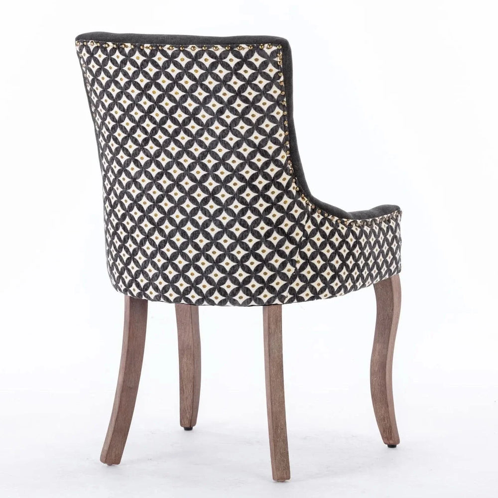 Dining Chair Blue Fabric Set of 2 with Solid Wood Legs & Nailhead Trim Media 6