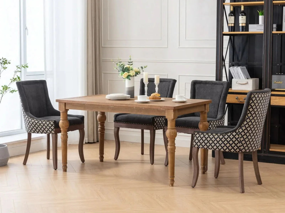 Dining Chair Blue Fabric Set of 2 with Solid Wood Legs & Nailhead Trim Media 22