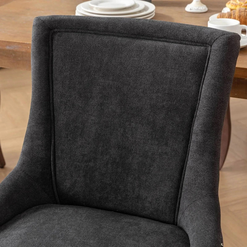 Dining Chair Blue Fabric Set of 2 with Solid Wood Legs & Nailhead Trim Media 9