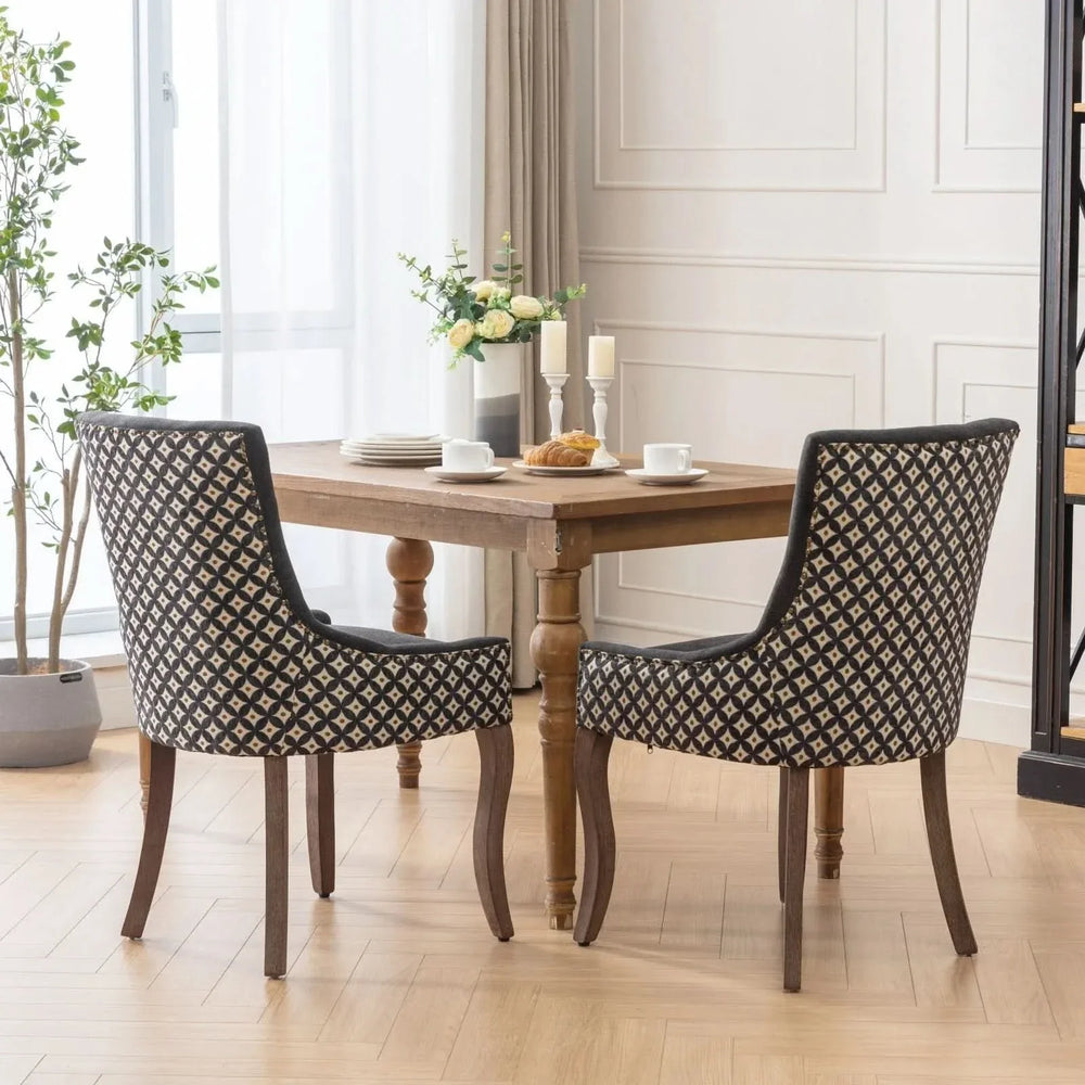 Dining Chair Blue Fabric Set of 2 with Solid Wood Legs & Nailhead Trim Media 17