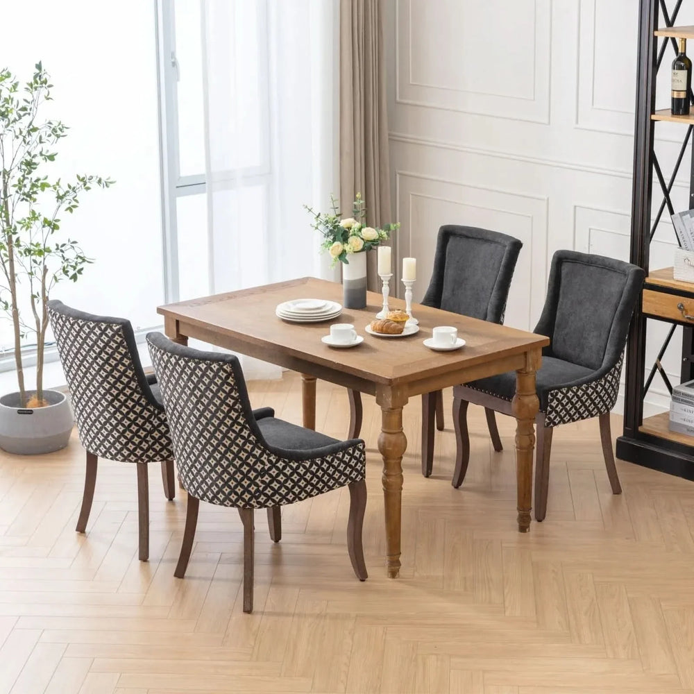 Dining Chair Blue Fabric Set of 2 with Solid Wood Legs & Nailhead Trim Media 18