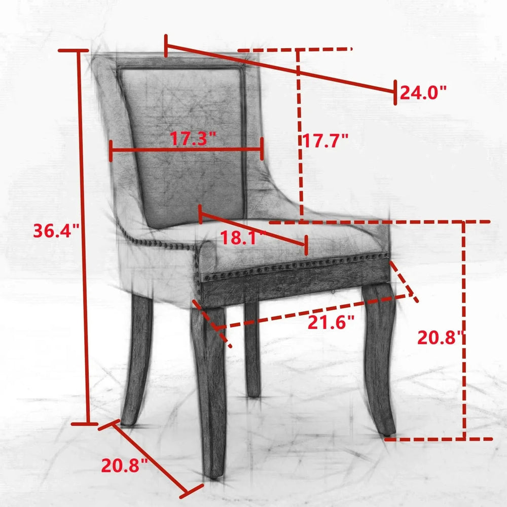 Dining Chair Blue Fabric Set of 2 with Solid Wood Legs & Nailhead Trim Media 8