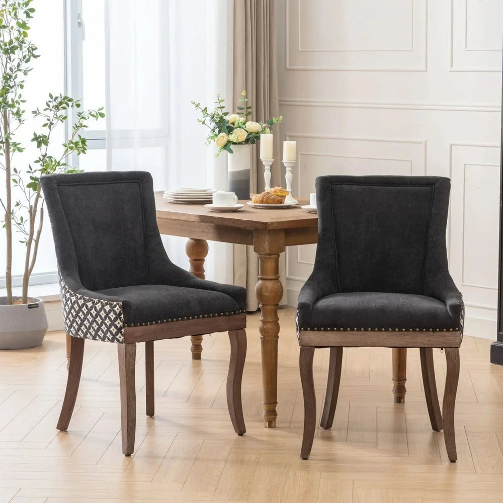 Dining Chair Blue Fabric Set of 2 with Solid Wood Legs & Nailhead Trim Media 14