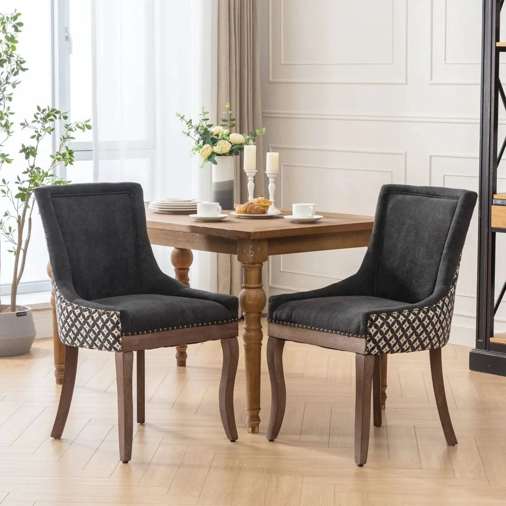 Dining Chair Blue Fabric Set of 2 with Solid Wood Legs & Nailhead Trim Media 16