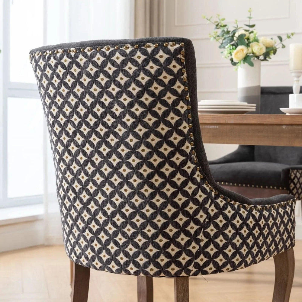 Dining Chair Blue Fabric Set of 2 with Solid Wood Legs & Nailhead Trim Media 11