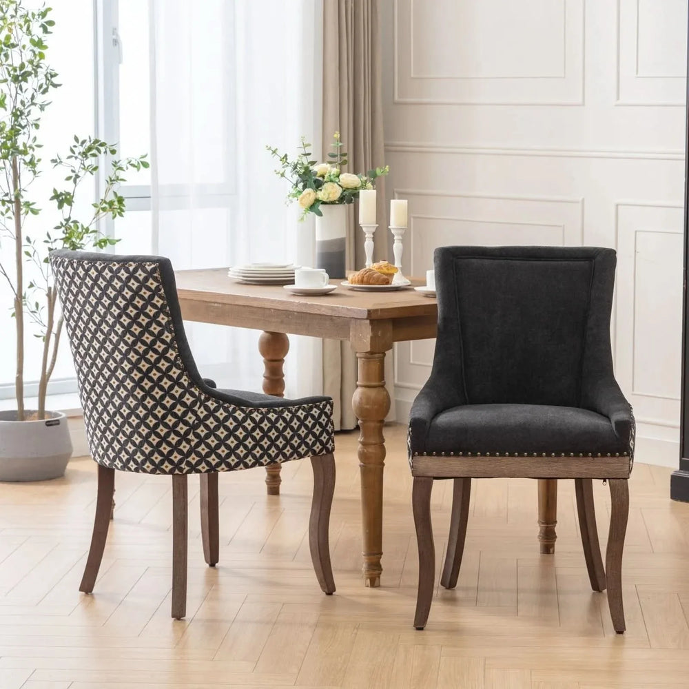 Dining Chair Blue Fabric Set of 2 with Solid Wood Legs & Nailhead Trim Media 15