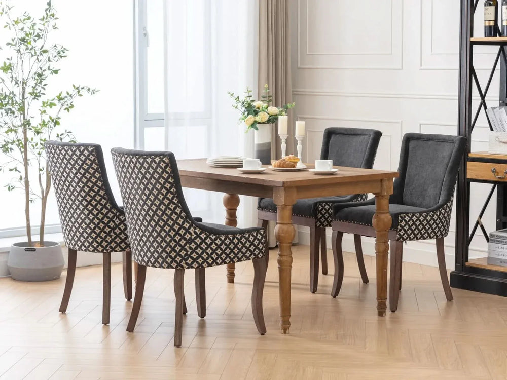 Dining Chair Blue Fabric Set of 2 with Solid Wood Legs & Nailhead Trim Media 21