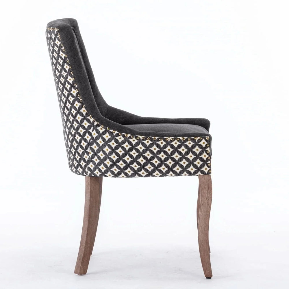 Dining Chair Blue Fabric Set of 2 with Solid Wood Legs & Nailhead Trim Media 5