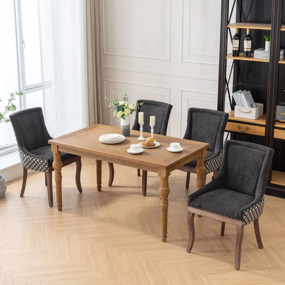 Dining Chair Blue Fabric Set of 2 with Solid Wood Legs & Nailhead Trim Media 20