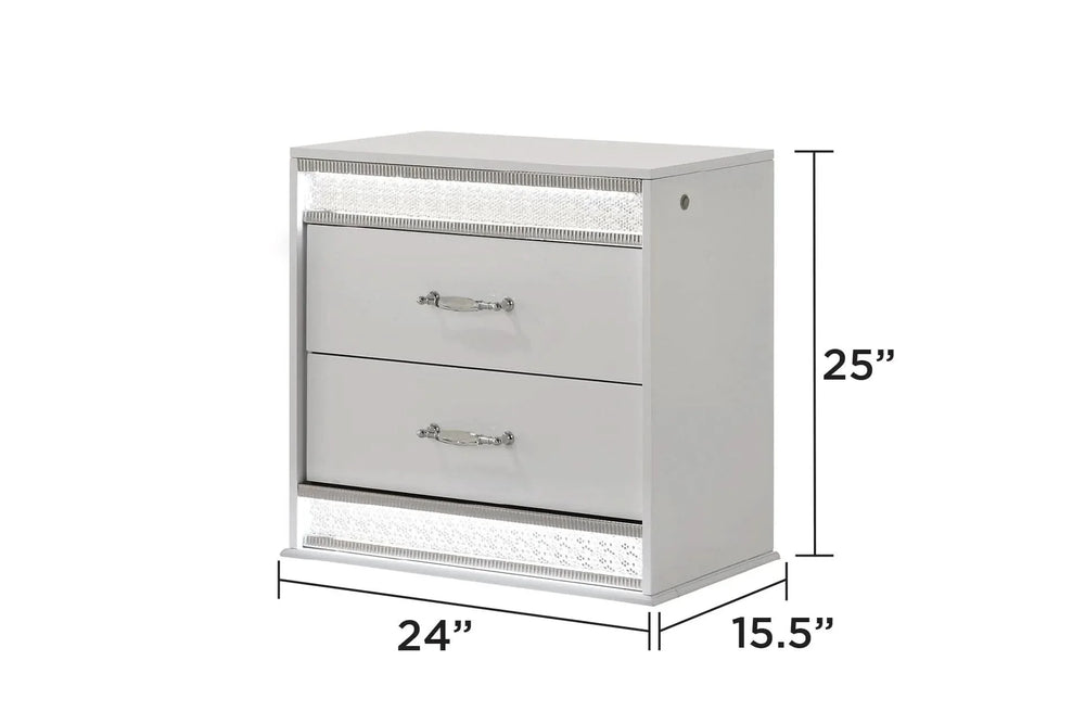 Glam Modern Style 4 Pc Queen Bedroom Set with LED Headboard Made with Wood in White(NJ INVENTORY) - DTY Store