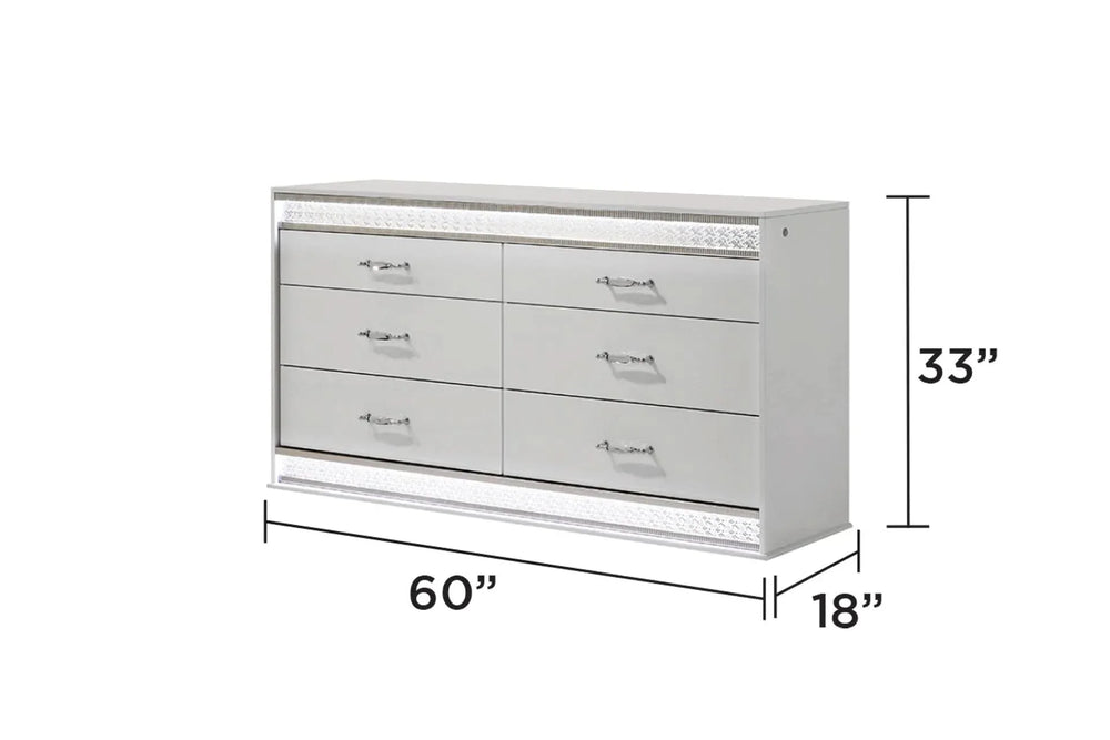 Glam Modern Style 4 Pc Queen Bedroom Set with LED Headboard Made with Wood in White(NJ INVENTORY) - DTY Store