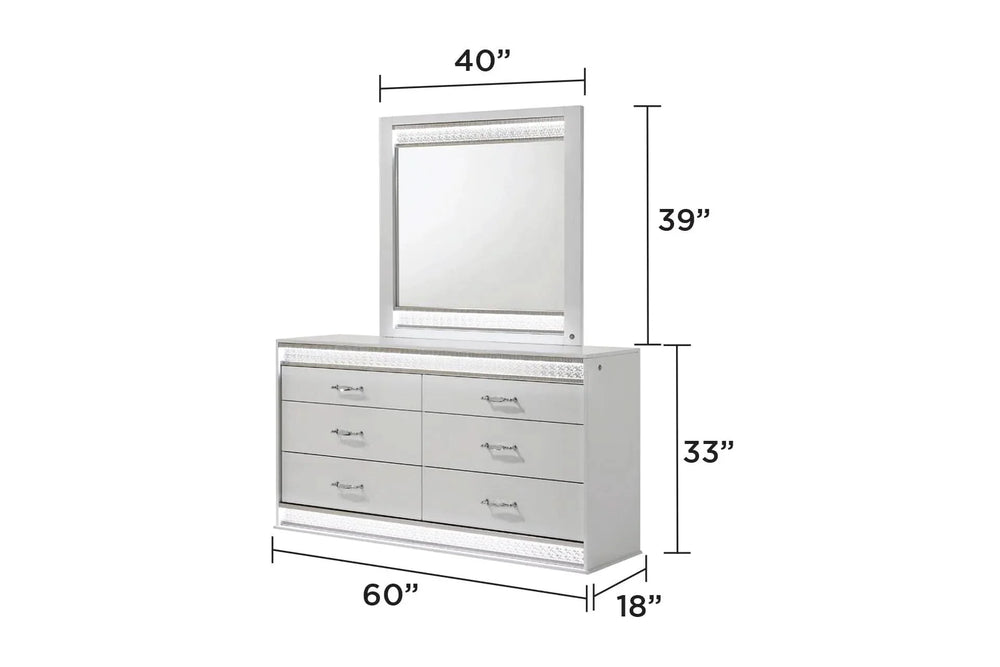 Queen Bedroom Set Solid Wood With LED Headboard White Gloss Finish Modern Media 3