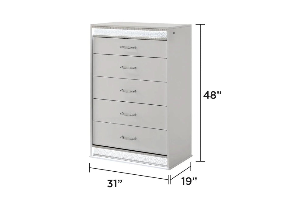 Queen Bedroom Set Solid Wood With LED Headboard White Gloss Finish Modern Media 4