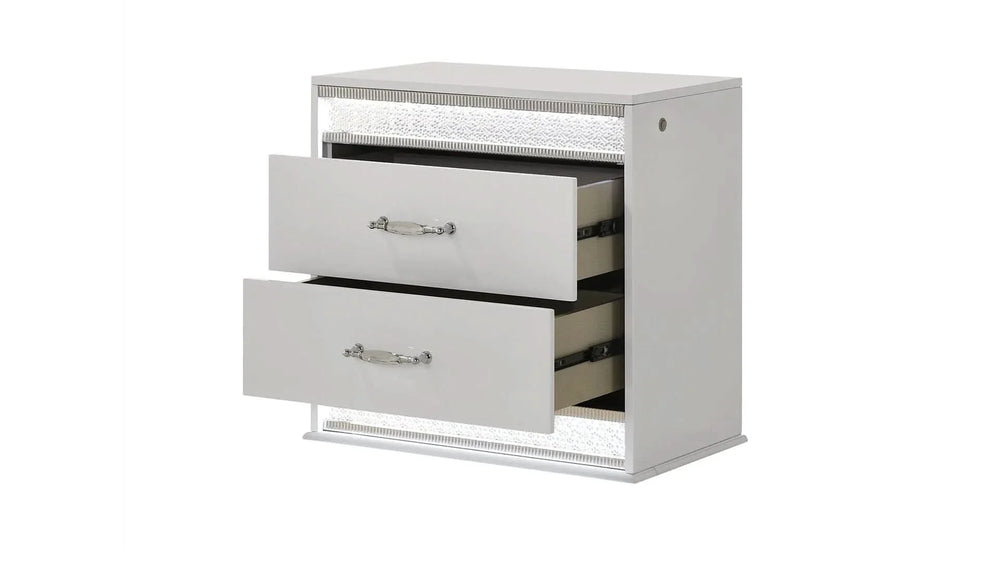 Queen Bedroom Set Solid Wood With LED Headboard White Gloss Finish Modern Media 12