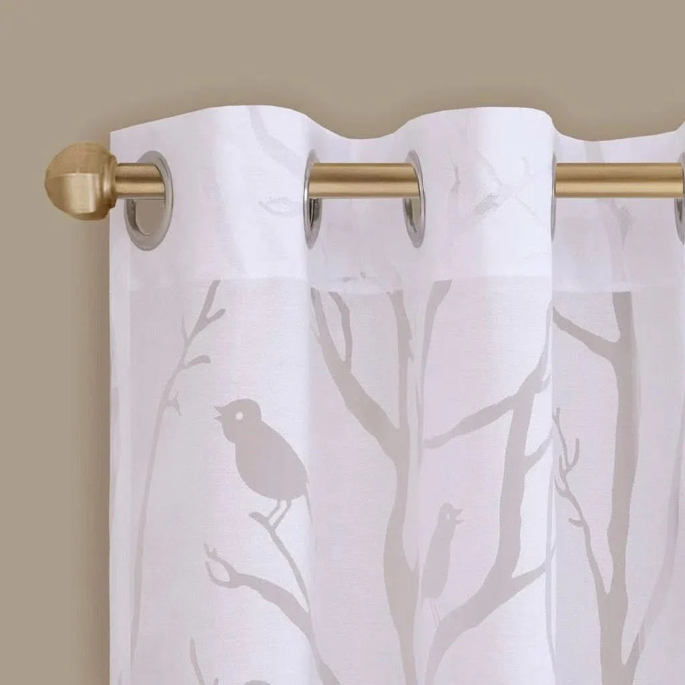 Sheer Window Curtain Polyester Grommet Top Bird Branches Pattern White Media 3