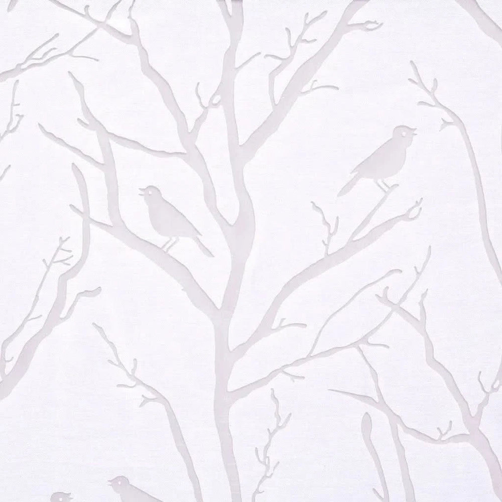 Sheer Window Curtain Polyester Grommet Top Bird Branches Pattern White Media 8