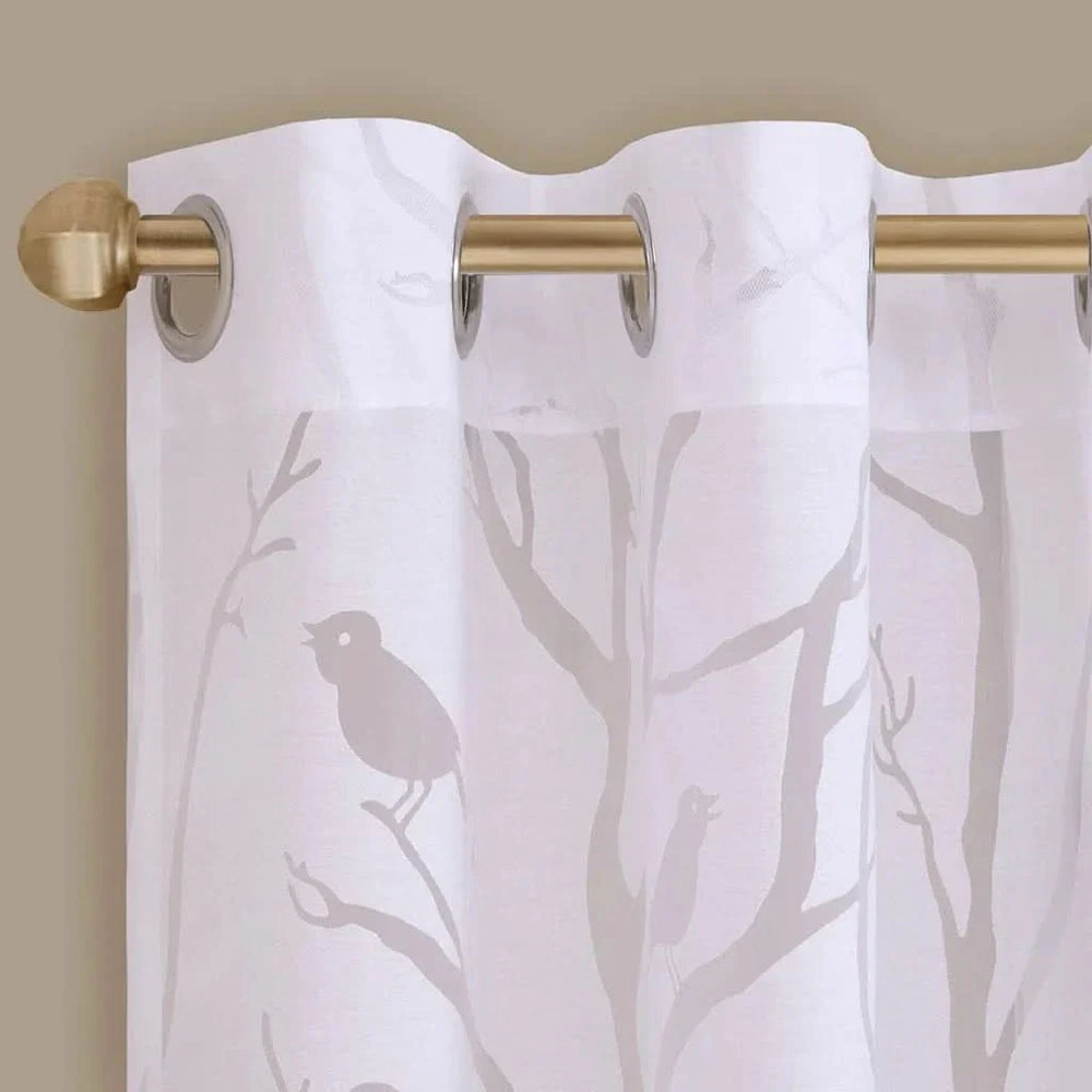 Bird On Branches Burnout Curtain Window Polyester Grommet Top White Media 2
