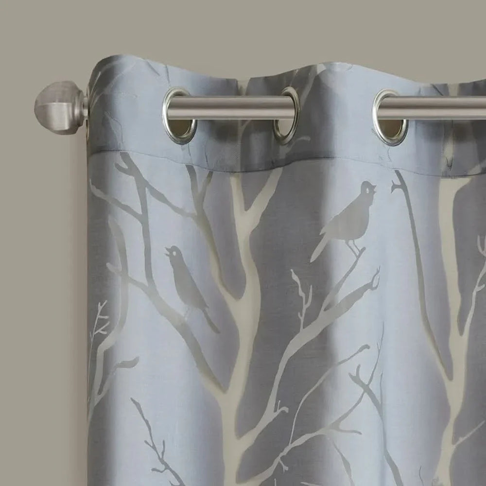 Sheer Curtain Bird On Branches Burnout Polyester Grommet Top Panel Media 2
