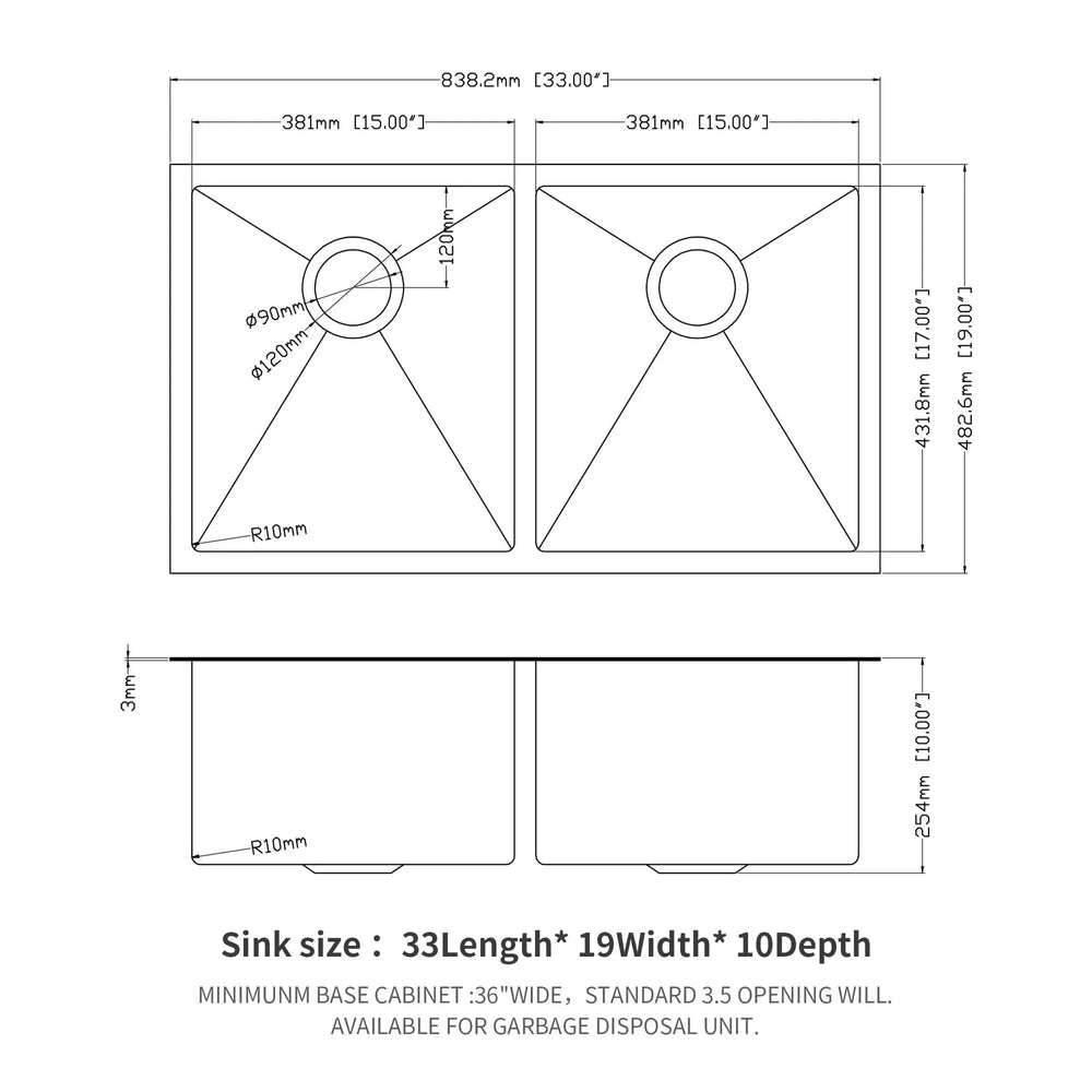 Stainless Steel Kitchen Sink Gunmetal Black Double Bowl Undermount 33x19 Media 3