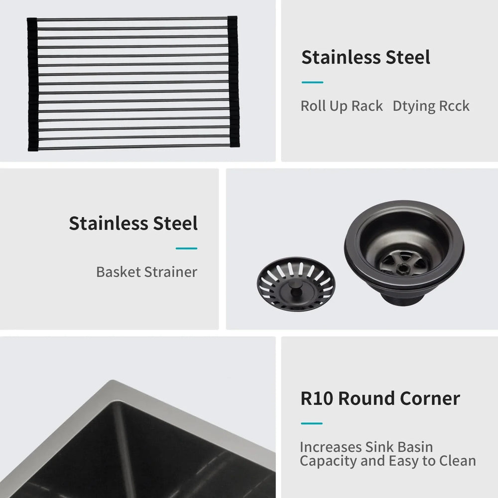 Stainless Steel Kitchen Sink Gunmetal Black Double Bowl Undermount 33x19 Media 6