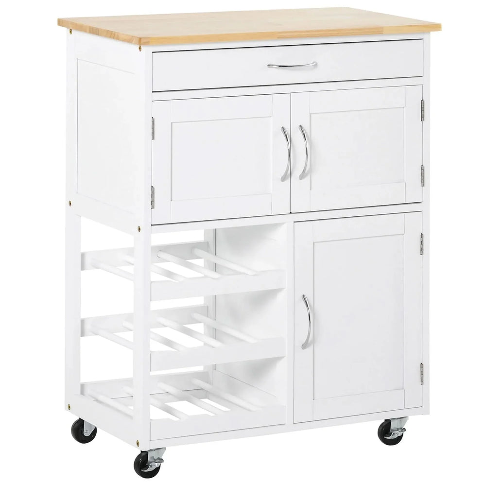 Bar Cart Rubber Wood Rolling Kitchen Island On Wheels And Wine Rack Media 1