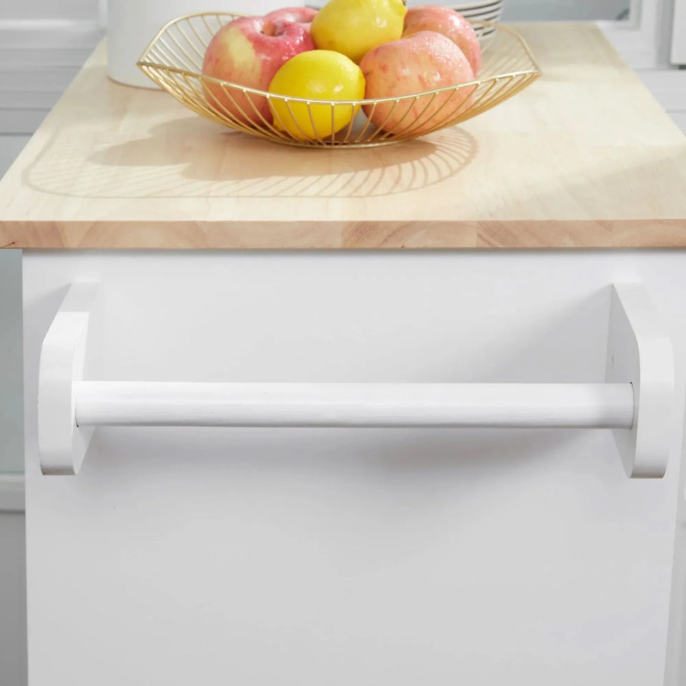 Kitchen Island Cart Rubber Wood White With Drawer & Storage Cabinet & Towel Rack Media 2