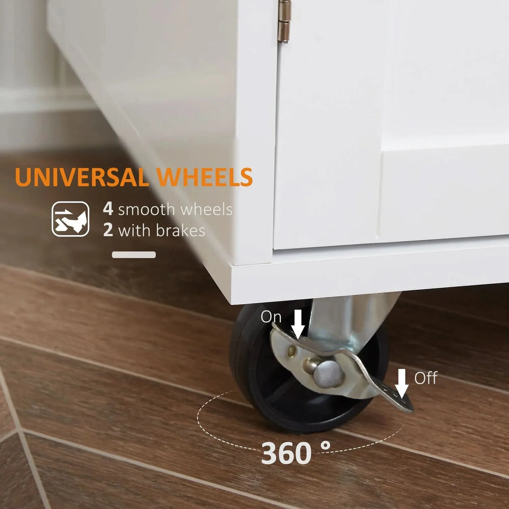 Kitchen Island Cart Rubber Wood White With Drawer & Storage Cabinet & Towel Rack Media 5