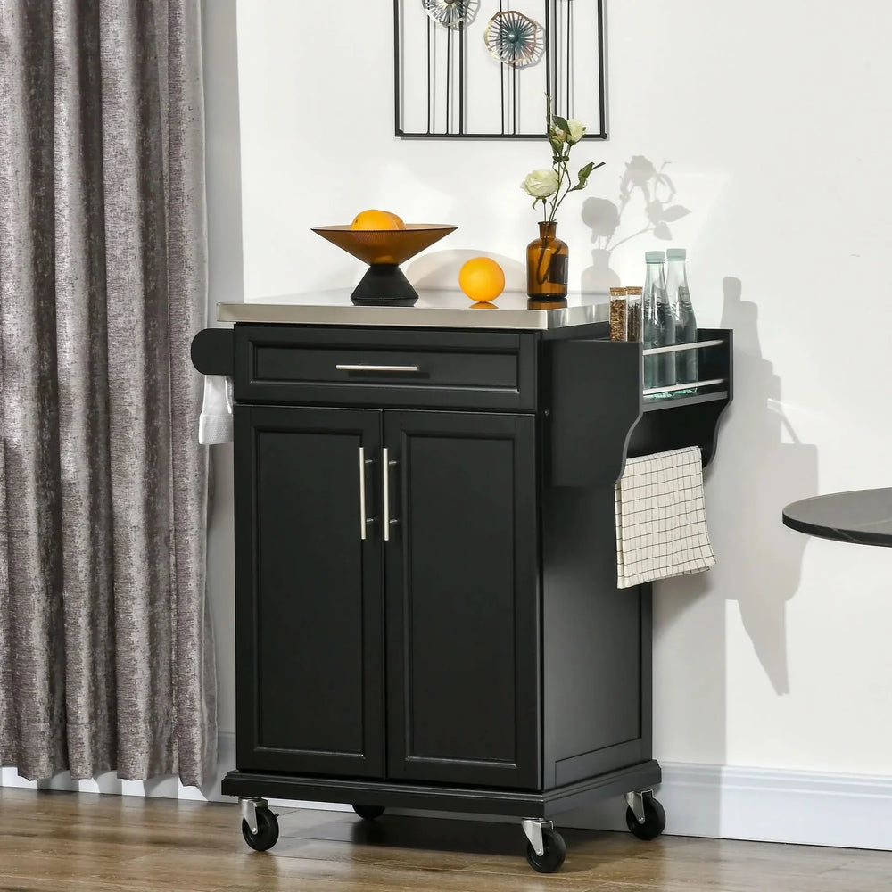 Kitchen Island On Wheels Stainless Steel Countertop With Drawer Storage Media 8