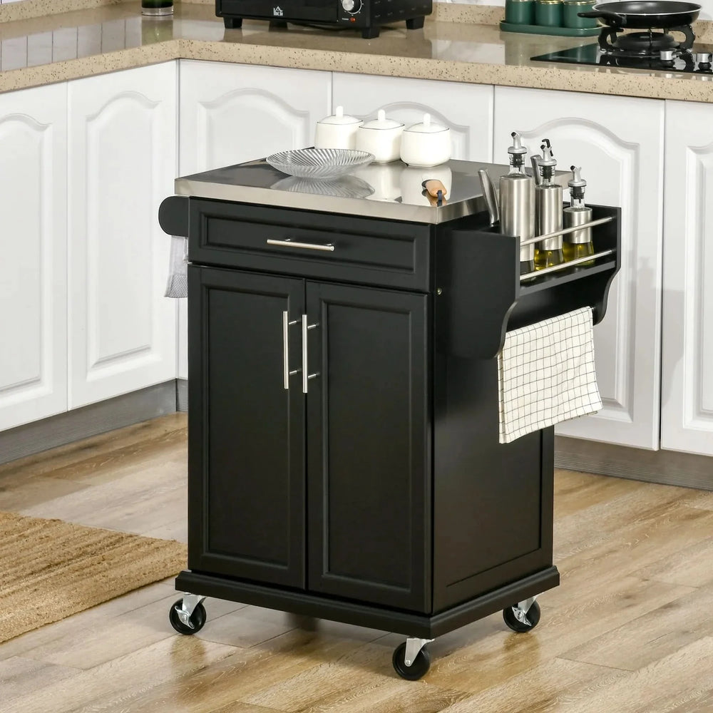 Kitchen Island On Wheels Stainless Steel Countertop With Drawer Storage Media 9