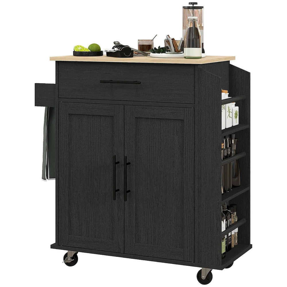 Kitchen Island Wooden Cabinet Rolling Cart With Storage & USB Ports Media 10