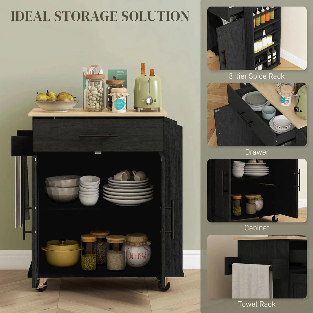 Kitchen Island Wooden Cabinet Rolling Cart With Storage & USB Ports Media 6