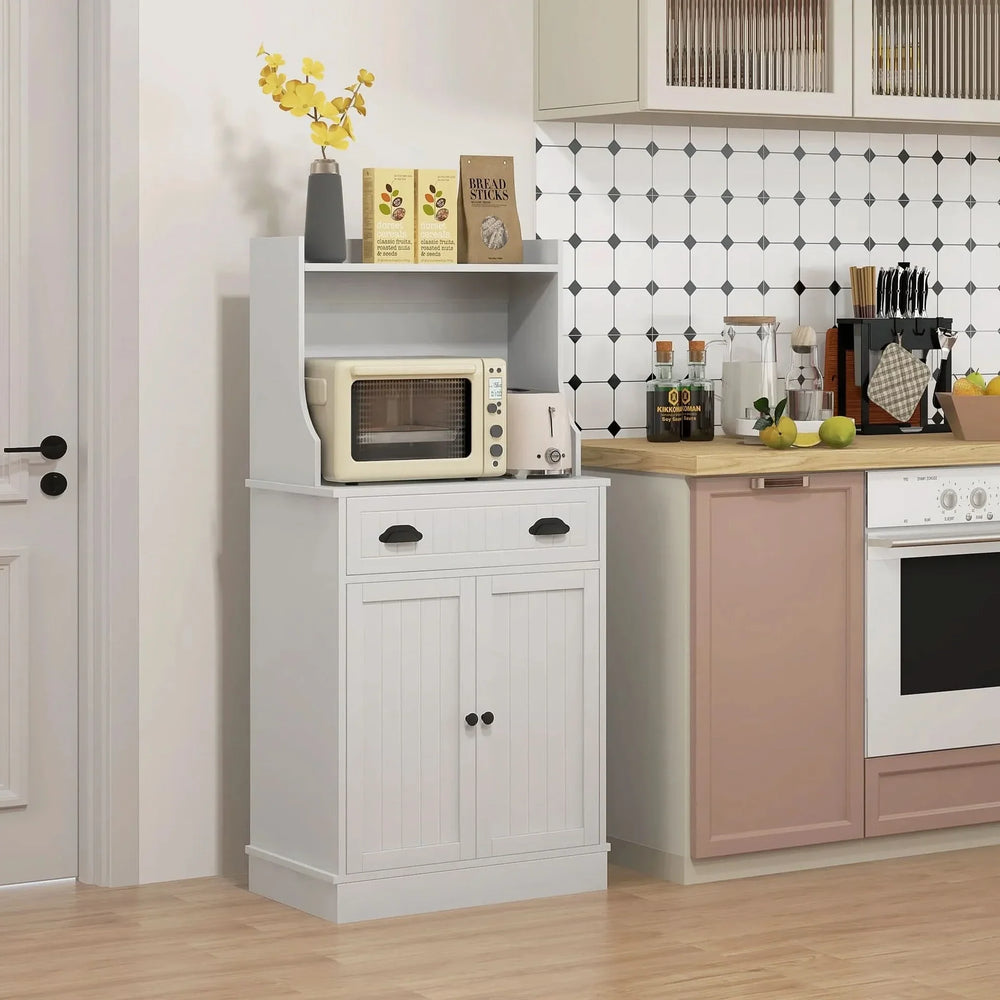 Microwave Cabinet With Storage Drawer & Double Doors Hutch White Cabinet Media 9