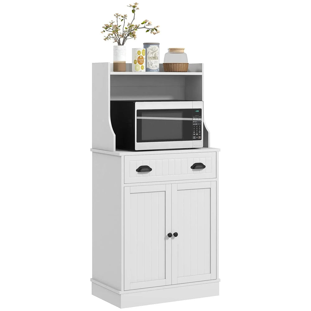 Microwave Cabinet With Storage Drawer & Double Doors Hutch White Cabinet Media 1